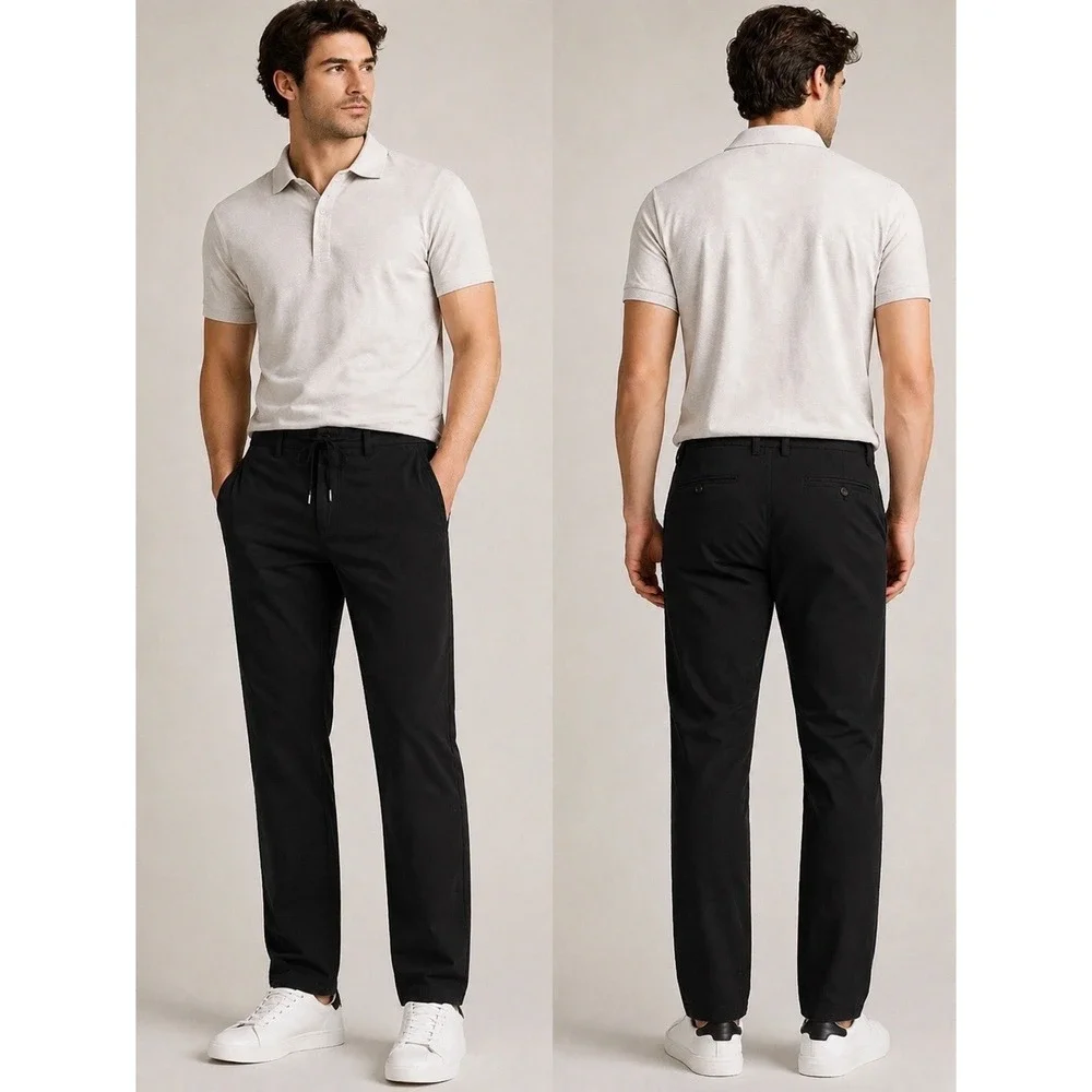 Rare Rabbit Pastor Black Drawstring Linen Blend Pants Men 34 Tapered Casual 0807